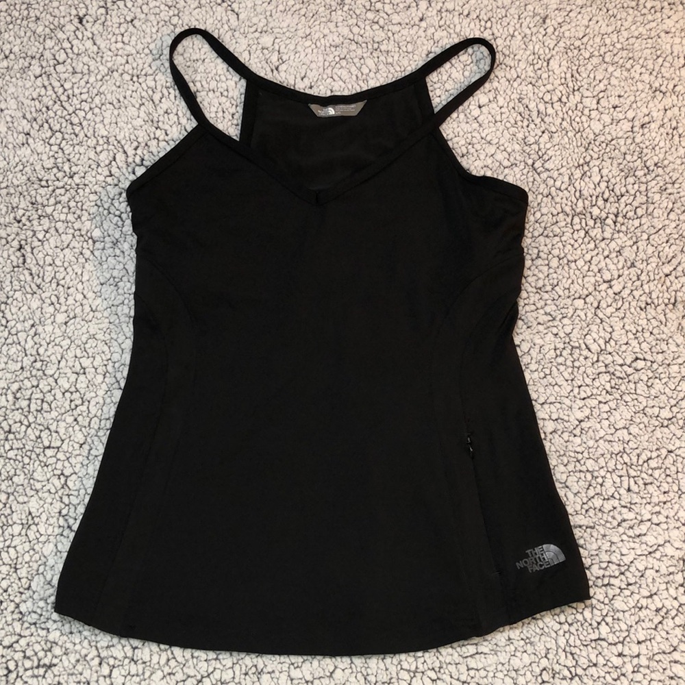 THE NORTH FACE Black Athletic Tank Top Zipper Pocket Built in Bra Size L